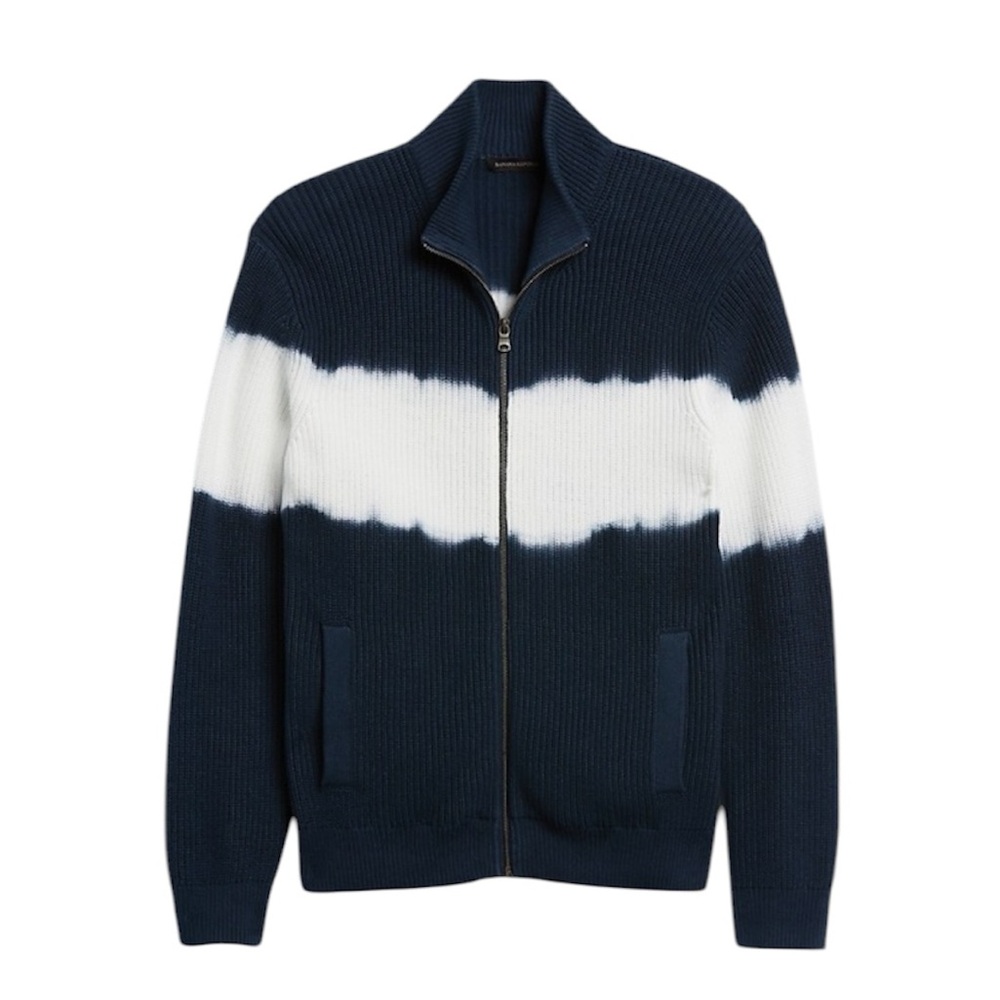 Banana Republic Tie-Dye Navy Ribbed Sweater Jacket Medium - Picture 2 of 9